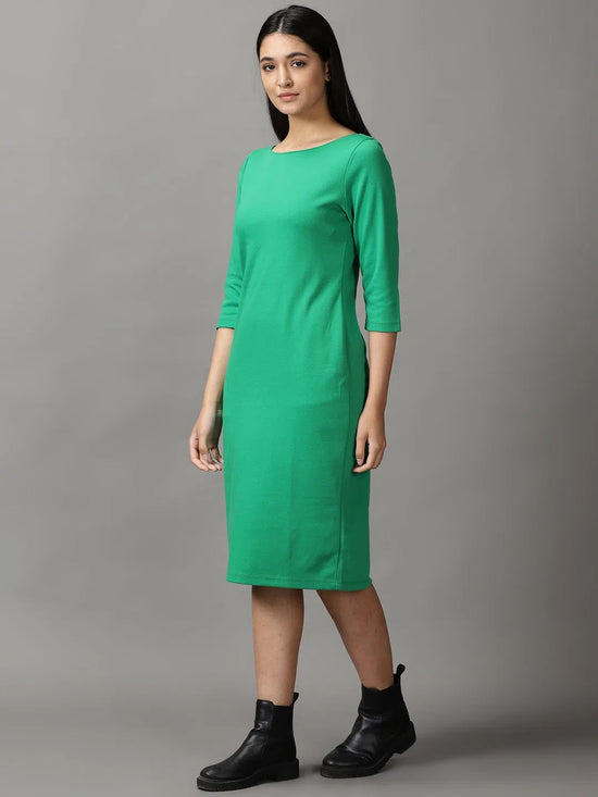 Women's Green Solid Bodycon Dress-DQ-16-672-F-Green