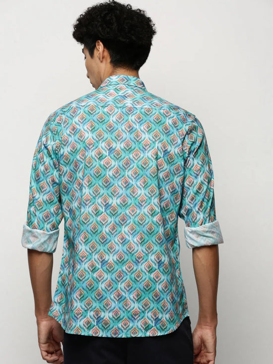 Men Blue Printed Shirt-PRISM-M204-1610-Turquoiseblue