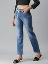 Women's Blue Solid Denim Straight Jeans-LTSF22061-Blue