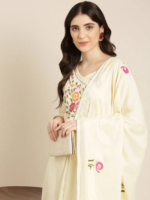 Women Cream Textured Kurta Set-FS-3067-Cream