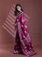 Burgundy Silk Soft Saree With Texture Print-MA60BSL01400051