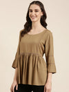 Women Tan Solid A-Line Kurti-RE-SKF-167-Tan