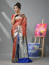 Red And Blue Silk Banarasi Patli Pallu Saree With Ethnic Motifs And Woven Designs-MA52BSL44880101