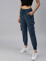 Women's Teal Solid Joggers Track Pant-AF-1618-Teal