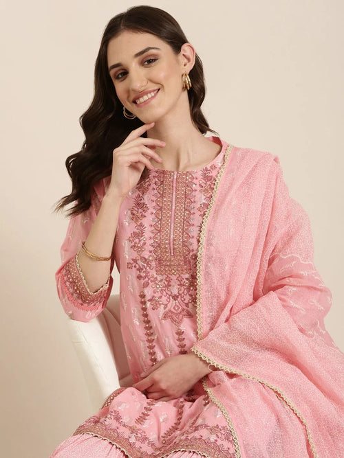 Women Pink Paisley Kurta Set-GW-3282-Pink