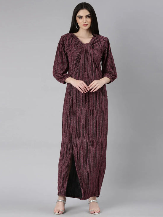 Women Magenta Striped Gown Dress-8I-10026-Magenta