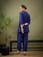 Women Royal Blue All Over Embroidered Shirt With Palazzos