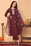 Avanshee Women's Latest Embroidred Cotton Kurta, Pant With Dupatta-ES-7510-Maroon