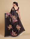 Avanshee Women's Latest Digital Print, Floral Print, Color Block,Bollywood Satin Saree-AVN-8082-BLACK