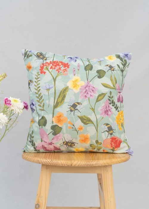 Busy Bees 100% cotton decorative floral cushion cover for sofa - Multicolor-230454116