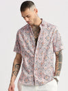 Men Spread Collar Ethnic Motifs Pink Casual Shirt-REVERIE-2126-Pink