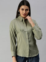 Women's Olive Solid Shirt-AE-10196-Olive