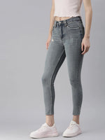 Women's Blue Solid Slim Fit Denim Jeans-GZ-5084-Blue