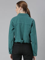 Women Teal Solid Denim Jacket-GZ-5599-Teal