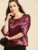 balloon sleeve top in Maroon