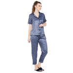 Smarty Pants Women's Silk Satin Blue Color Polka Dot Night Suit