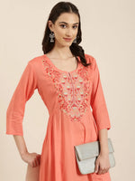 Women Coral Solid A-Line Kurta-NJ-3530432-Coral