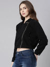 Women Black Solid Denim Jacket-CHN-9862-Black