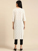 Women's Cream Printed Straight Kurta-BGE-013-1-Cream