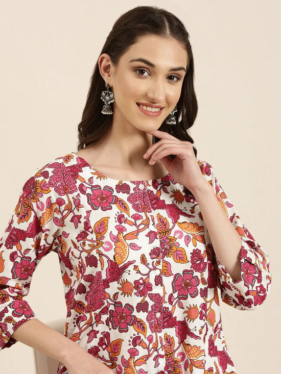 Women White Floral A-Line Kurta-ON-0010-White