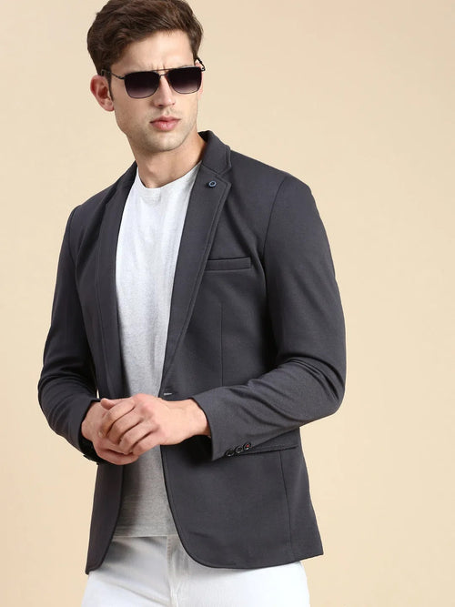 Men Grey Solid Casual Blazer-LBR-5500-Grey