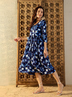 Front button down Midi Dress in Blue Tie & Dye-TP0489TD10