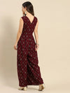 Overlap neck pleated jumpsuit in Wine Color