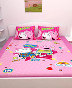 Athom Living BestiesPeppa Pig Digital Printed Cotton Kids Double Bedsheet 270x270 cm with 2 Pillow Cover-PEP-03-245-D