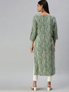 Women's Beige Printed Straight Kurta-HO136-Cream-Green