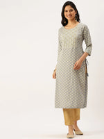 Women's Grey Printed Straight Kurtas-AT-A250-K-Grey