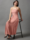 Women's Pink Solid Fit and Flare Dress-AE-15093-Peach