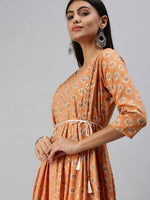 Women's Orange Printed A-Line Kurta-KG555G-Orange