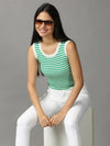 Women's Green Solid Fitted Top-RY-88609-Green