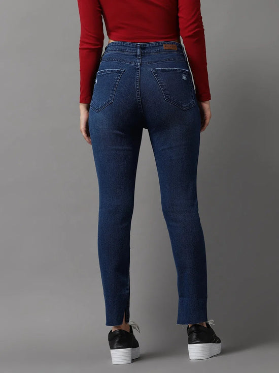 Women's Navy Blue Solid Slim Fit Denim Jeans-GZ-5180-Navyblue