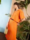 Women Orange Comfort Fit Crop Shirt With Skirt