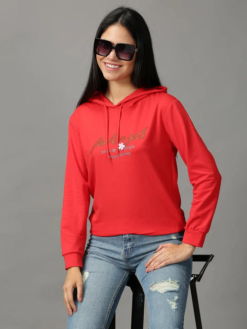 Women's Red Solid Sweatshirt-AN-60-Red