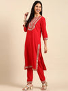 Women's Red Solid Kurta Set-RF-1870-Red