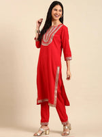 Women's Red Solid Kurta Set-RF-1870-Red