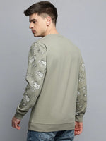 Men Green Printed Casual Sweatshirt-EX-F-5484-Olive