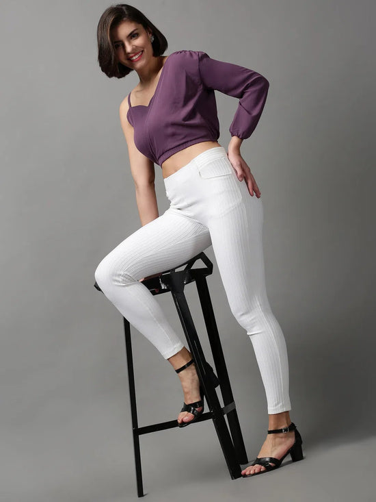 Women's Violet Solid Crop Top-AE-10403-Violet