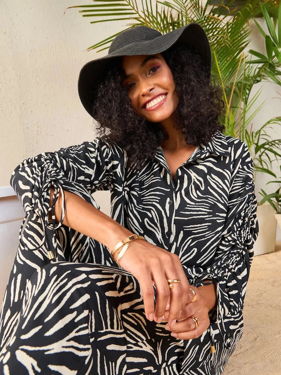 Women Black Abstract Print Shirt With Cargo Pants