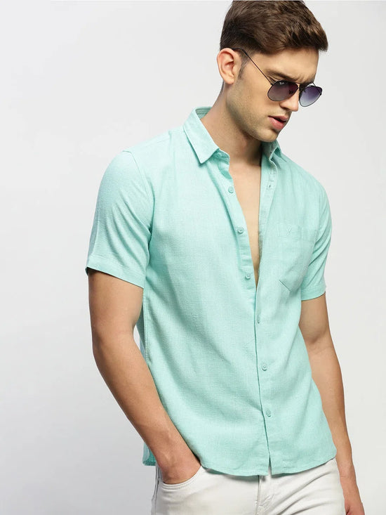 Men Green Solid Shirt-BRION-1804-Seagreen