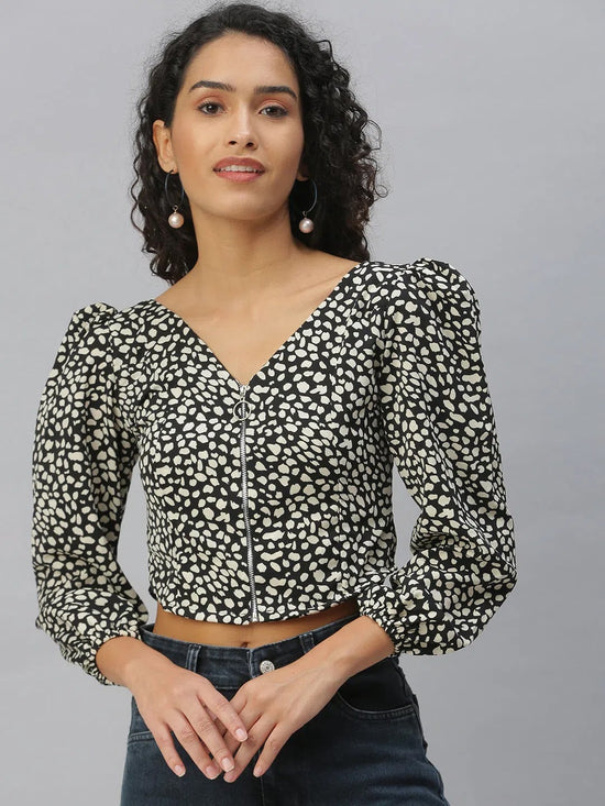 Women's Black Printed Tops-AE-10312-Blackcream