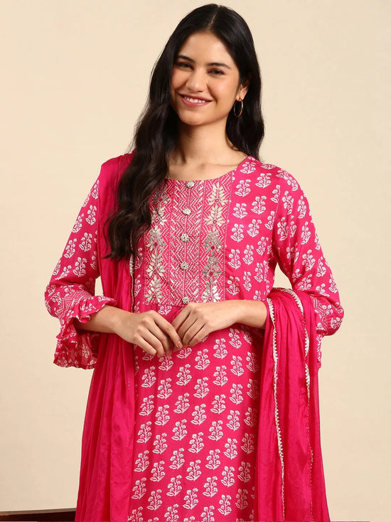 Women's Fuchsia Printed Kurta Set-BCMD-66-Fuchsia