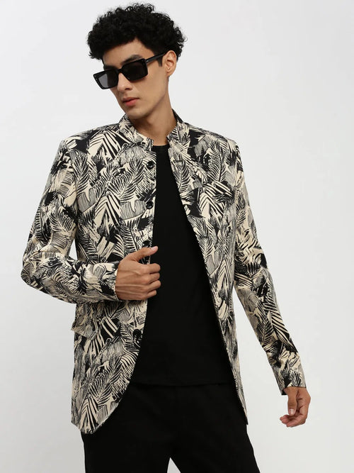 Men Beige Printed Blazer-SOBLZ-85-07-Beige