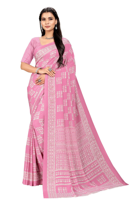 Vimla Women's Pink Crepe Silk Uniform Saree with Blouse-5110_PM