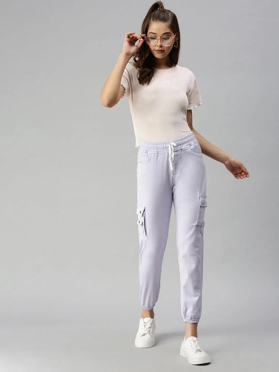 Women's Lavender Solid Jogger Denim Jeans-JO-22045A-Lavender