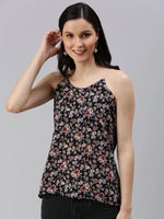 Women's Black Floral Top-AE-10288-Black