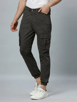 Ribbed Jogger Cargos with 6 pockets-Grey-HJC9015-30