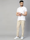 Genips Men's Cotton Stretch Caribbean Slim Fit Cream Color Solid Trousers